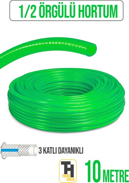 1/2 Örgülü Bahçe Hortumu Çatlamaz, Kırılmaz, Esnek (10 Metre) Yeşil