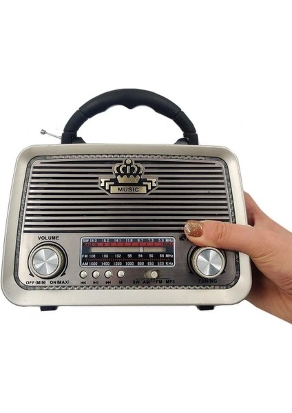 Kahverengi Eskitme Nostalji Radyo, Bluetooth, Fm, Sd Kart, Aux, Şık Tasarım