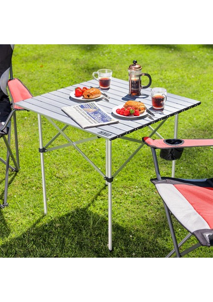 Kamp Masası, Güçlendirilmiş Alüminyum Katlanır Piknik Masası, Outdoor Masa 70X70X60CM Gümüş