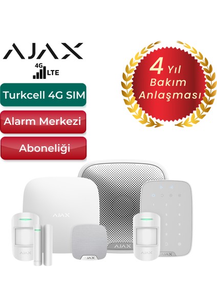 4g Sim Kartlı Alarm Seti Tuş Takımı ve Siren ile 3 Dedektörlü Sistem – 1 Adet Manyetik ve 2 Adet Hareket Dedektörü – Beyaz