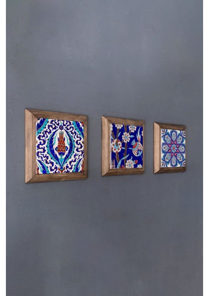 Turuncu 3'lü Ahşap Çerçeveli Taş ve Seramik Tablo Seti 28X28 cm fiyatları