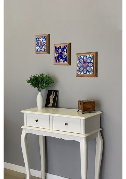 Turuncu 3'lü Ahşap Çerçeveli Taş ve Seramik Tablo Seti 28X28 cm fırsatları