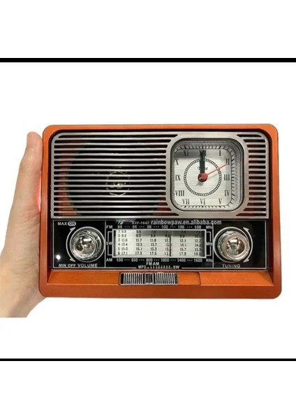 Pembe Nostaljik Radyo, Şarjlı, Bluetooth, Usb, Sd Kart, Fenerli, Saatli