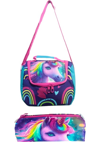 3 Bölmeli Kalemlikli ve Beslenmeli Ilk Okul Çantası Su Geçirmez Full Astarlı Unicorn fırsatları