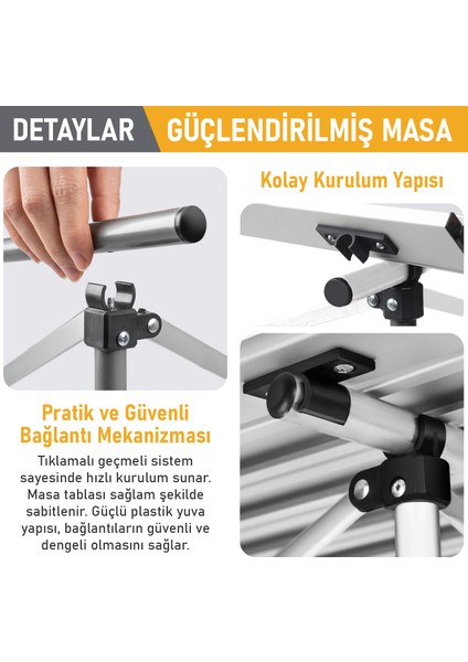 Güçlendirilmiş Alüminyum Katlanır Kamp Masası, Outdoor Masa, Piknik Masası 70X70X60CM Siyah fırsatları