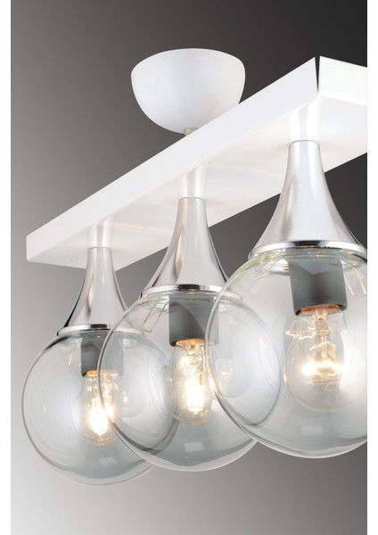 Şık 3'lü Sıralı Plafonyer, Füme Glop Top Cam, Krom Detay, Aşağı Bakan Modern Avize fırsatları