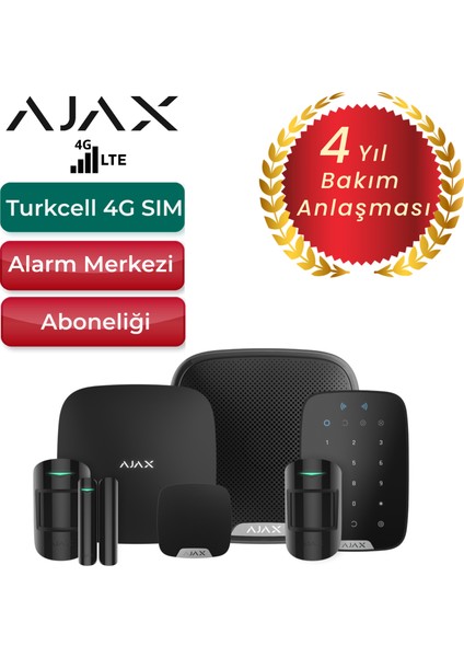 4g Sim Kartlı Alarm Seti Tuş Takımı ve Siren ile 3 Dedektörlü Sistem – 1 Adet Manyetik ve 2 Adet Hareket Dedektörü – Siyah