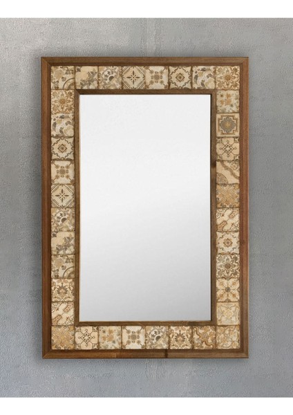 Turuncu Doğal Mermer Mozaik Aynası 43X63CM Seramik Desenli, Şık ve Modern Tasarım