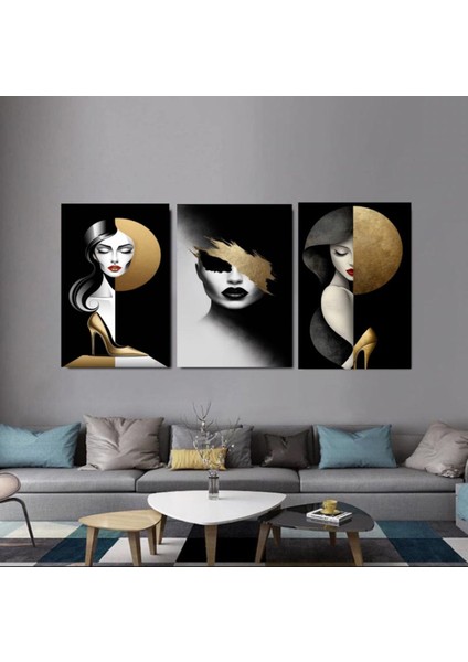 3'lü Özel Tasarım Tablo Seti, Ev, Ofis ve Mekan Dekoru Için Şık ve Modern Seçim