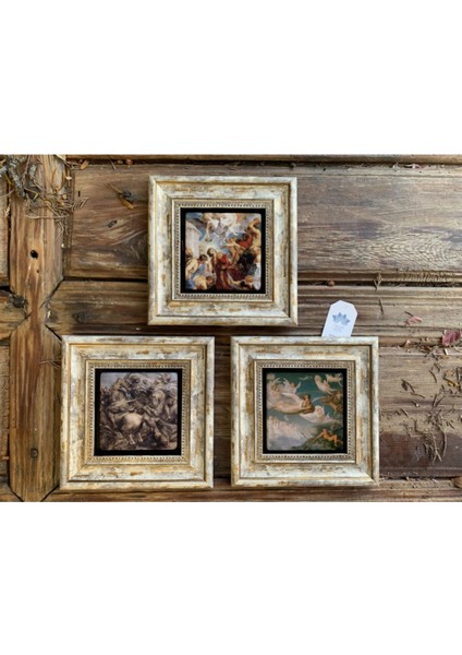 Renkli 20X20 cm 3'lü Taşlı Çerçeveli Tablo Seti, Şık Dekorasyon Için Ideal.