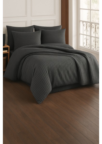 Premıum Antrasıt Renk Pamuk Saten Çift Kişilik Nevresim Takımı Kutulu