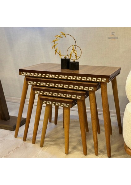 Evim Mobilya Lüks 1. Sınıf Mdf Oymalı 4’lü Zigon Sehpa Seti – Beyaz & Ceviz, Modern Tasarım fiyatları