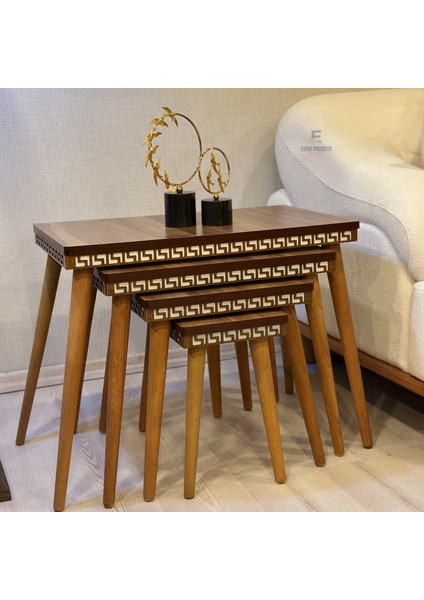 Evim Mobilya Lüks 1. Sınıf Mdf Oymalı 4’lü Zigon Sehpa Seti – Beyaz & Ceviz, Modern Tasarım modelleri