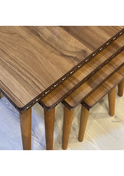 Evim Mobilya Lüks 1. Sınıf Mdf Oymalı 4’lü Zigon Sehpa Seti – Beyaz & Ceviz, Modern Tasarım indirimleri