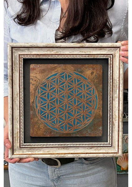 Renkli Taş Çerçeveli Tablo 30X30 cm Lotus ve Sri Yantra Dekorasyonu fırsatları