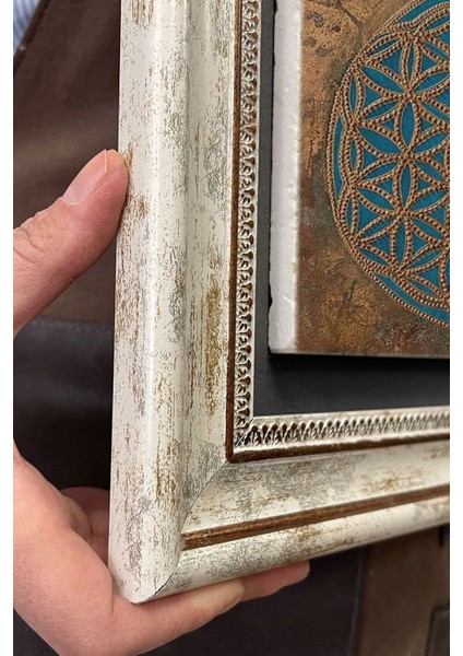 Renkli Taş Çerçeveli Tablo 30X30 cm Lotus ve Sri Yantra Dekorasyonu indirimleri