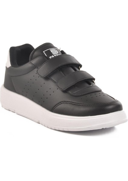 DRK158 G Cırtlı Bantlı Siyah-Beyaz Mevsimlik Spor Ayakkabı