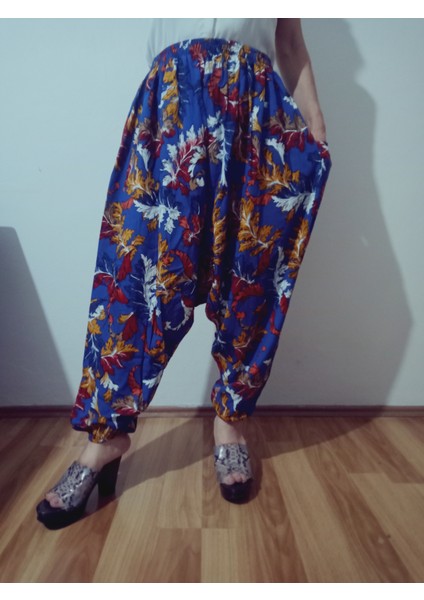 Viskon Basma Kumaş Çiçek Desenli Cepli Şalvar %100 Pamuk 38 Beden 100 Kiloya Kadar