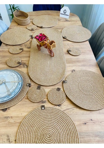 Haki Jüt Hasır Sunum Tabak Altlığı Seti, Sepet ve Bardaklık, Şık ve Doğal Tasarım modelleri