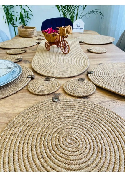 Haki Jüt Hasır Sunum Tabak Altlığı Seti, Sepet ve Bardaklık, Şık ve Doğal Tasarım fırsatları