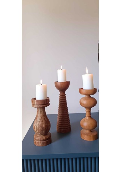 Ahşap Dekoratif Mumluk Şamdan 25X22X19 Cm, Mum Çapı 5,5 cm