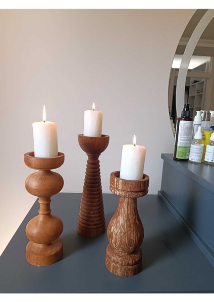 Ahşap Dekoratif Mumluk Şamdan 25X22X19 Cm, Mum Çapı 5,5 cm modelleri