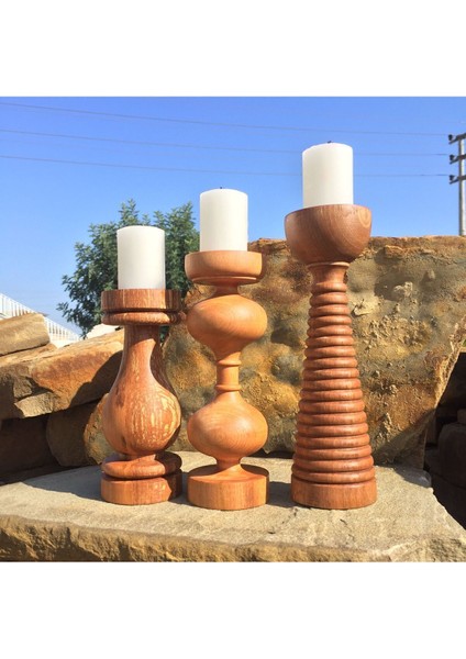 Ahşap Dekoratif Mumluk Şamdan 25X22X19 Cm, Mum Çapı 5,5 cm fırsatları