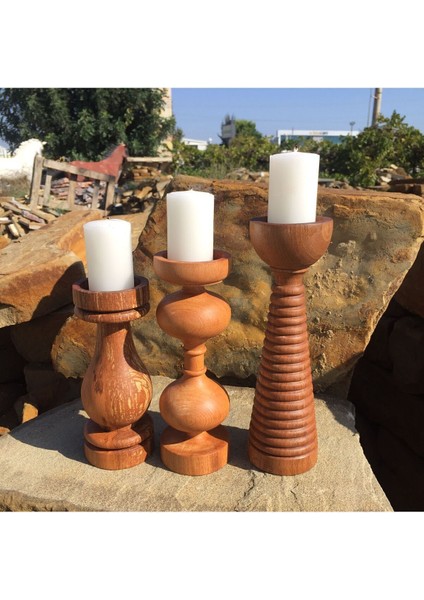 Ahşap Dekoratif Mumluk Şamdan 25X22X19 Cm, Mum Çapı 5,5 cm