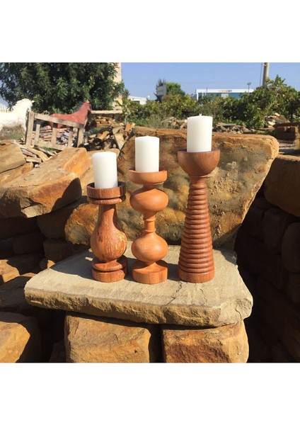 Ahşap Dekoratif Mumluk Şamdan 25X22X19 Cm, Mum Çapı 5,5 cm