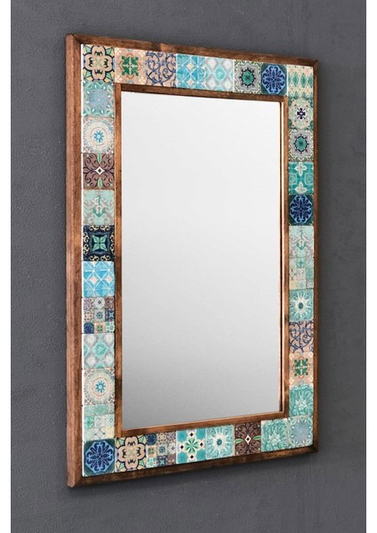 Turuncu Tonlarda Masif Çerçeveli Mozaik Taş Ayna 43X63 Cm, Etnik Desenli fiyatları