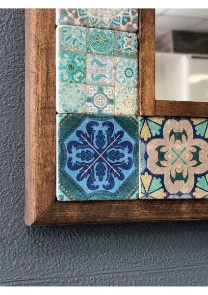 Turuncu Tonlarda Masif Çerçeveli Mozaik Taş Ayna 43X63 Cm, Etnik Desenli modelleri