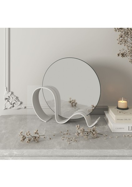 Şık Bohem Masa ve Makyaj Aynası, Çerçevesiz Amorf Tasarım, 22 Cm, Beyaz