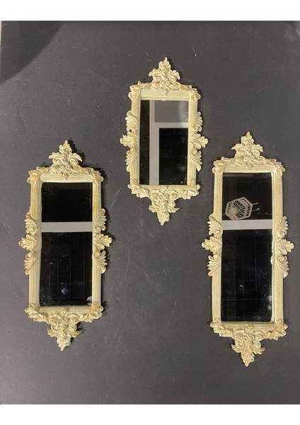 Şık Bej ve Altın Tonlarında 3'lü Dikdörtgen Ayna Takımı