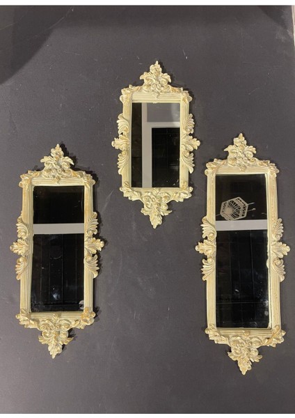 Şık Bej ve Altın Tonlarında 3'lü Dikdörtgen Ayna Takımı fiyatları