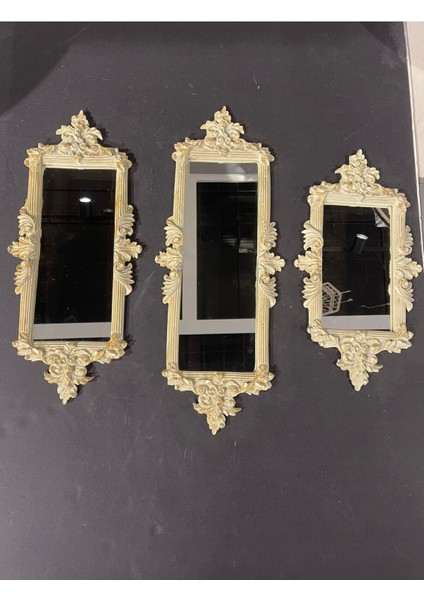 Şık Bej ve Altın Tonlarında 3'lü Dikdörtgen Ayna Takımı modelleri