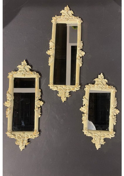 Şık Bej ve Altın Tonlarında 3'lü Dikdörtgen Ayna Takımı fırsatları