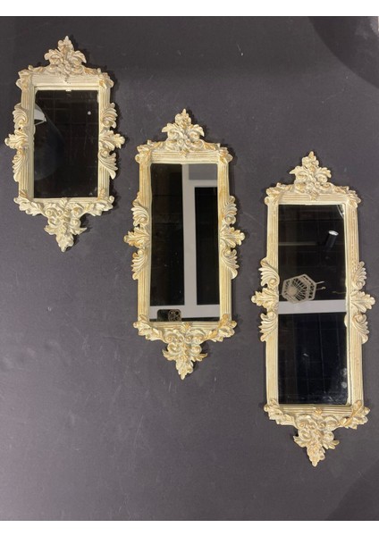 Şık Bej ve Altın Tonlarında 3'lü Dikdörtgen Ayna Takımı