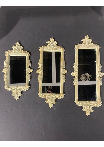 Şık Bej ve Altın Tonlarında 3'lü Dikdörtgen Ayna Takımı