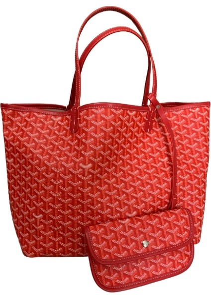 Monogram Detaylı Yavrulu Kadın Omuz Çantası Tote Bag Goyard Style