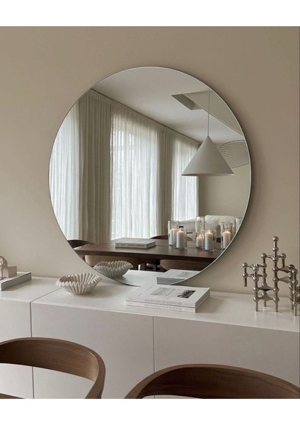 Şık Yuvarlak Ayna, Dekoratif ve Konsol Için 45CM Çap, Parlak Gümüş Renk