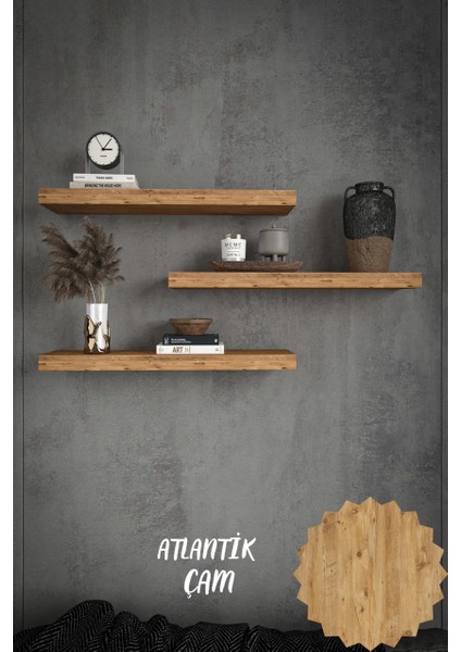 3'lü Duvar Rafı Uçan Raf Dekoratif Raf 50X15