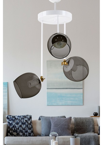 Modern Füme Camlı Üçlü Blanco Avize, Şık ve Zarif Tasarım, Şık Aydınlatma Seçeneği