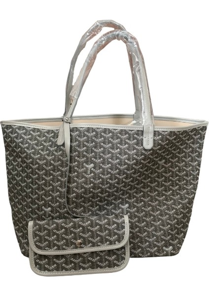 Monogram Detaylı Yavrulu Kadın Omuz Çantası Tote Bag Goyard Style