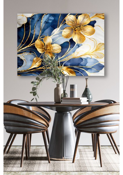 Mavi Gold Çiçekler Kanvas Tablo, Şık Duvar Dekoru ile Yaşam Alanınıza Güzellik Katın modelleri