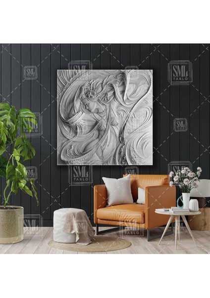 Kadın Dansçı Rölyef Kanvas Tablo, Beyaz, Sanat ve Dekorasyon Için Şık Tasarım