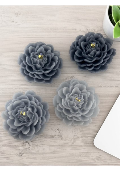 El Yapımı %100 Balmumu Piyon Çiçek Mum Seti – 4 Adet – Gri Mavi – Doğal Mum
