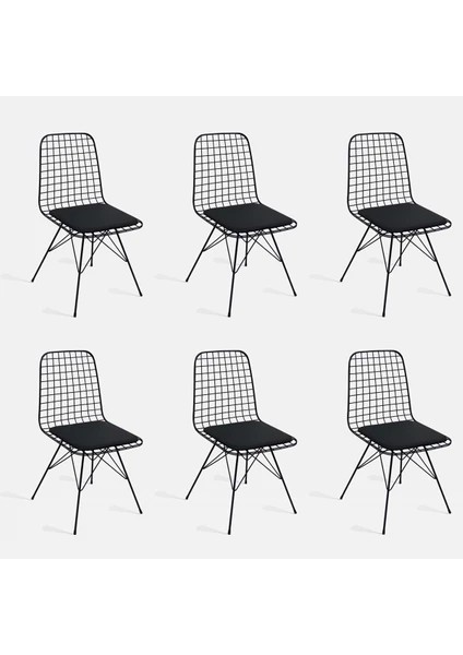 Tel Sandalye Siyah 6 Lı Set
