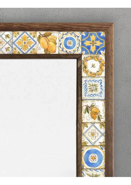 Turuncu Mozaik Taşlı Çerçeveli Ayna 53X73 Cm, Seramik Desenli, Limon Renkli fiyatları