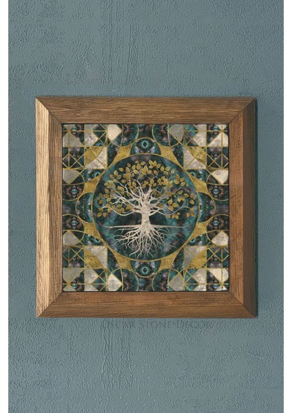 Turuncu Yaşam Ağacı Doğaltaş Tablo, 28X28 Cm, Şık ve Doğal Dekorasyon.