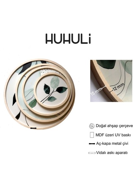 Renkli 4'lü Yuvarlak Ahşap Çerçeveli Modern Tablo Seti fiyatları